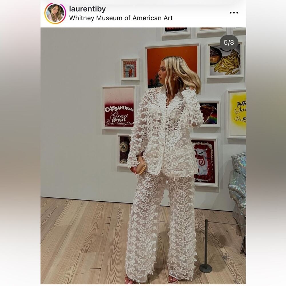 Cynthia Rowley 3D Tulle Floral Appliqué Wide-Leg Pants - Picture 2 of 12